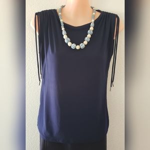 CARMEN MARC VALVO Sleeveless Navy Blue Tank Top